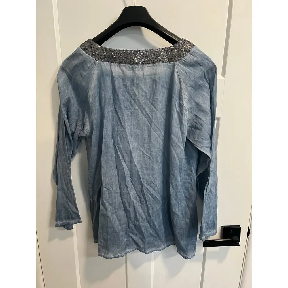 NEW! Soft Surroundings Women’s Sequin V Neck Cotton Top Boho Blouse Size M‎ - Picture 6 of 10